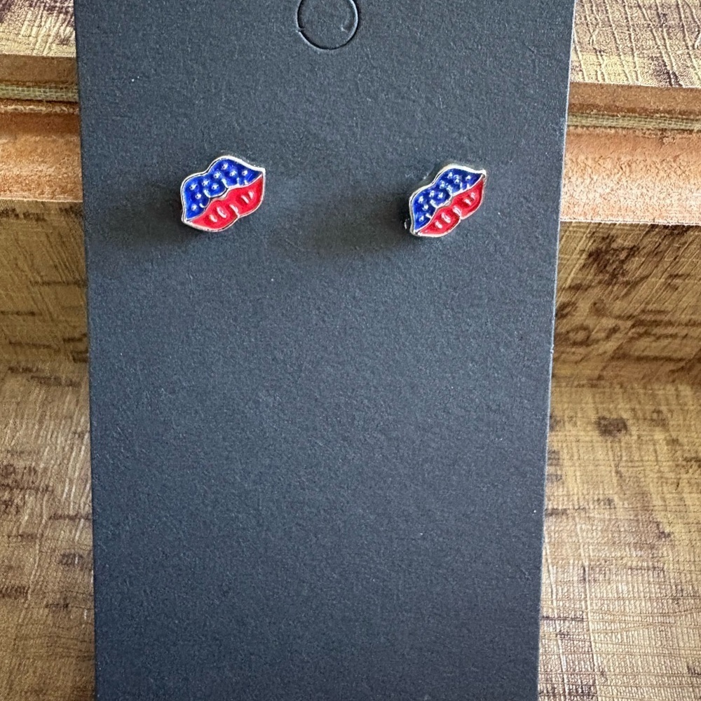 Source Unknown Red and Blue Lip Earrings